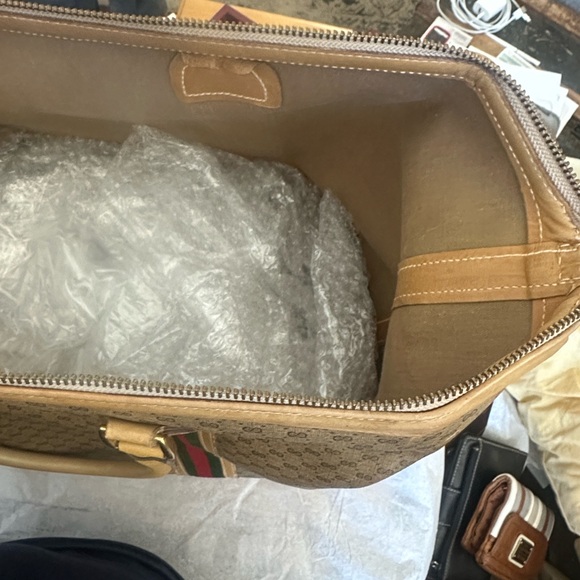 Vintage Authentic Gucci Monogram GG Web Travel Bag Red/Green Stripes EUC - Picture 8 of 16